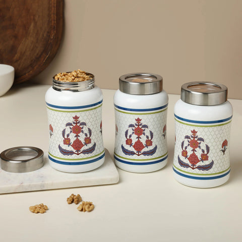 Carnation Flower Tulip Stainless Steel Canister Set of 3